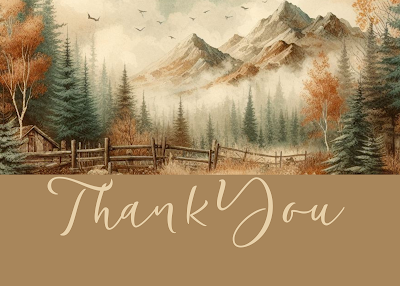 Free Thank You Greeting Card | Printable | Instant Download | Vintage Rustic Watercolor Woodland Elegant Design