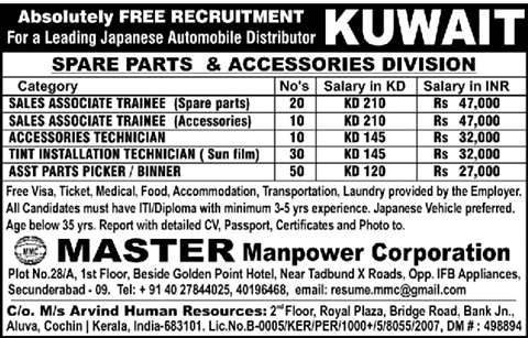 Leading japanese automobile distributer jobs for kuwait free recruitment