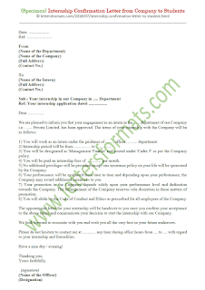 internship confirmation letter format from company to students