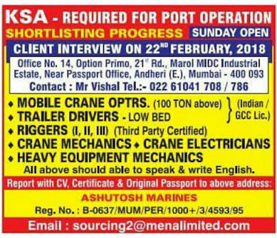 Port Operation Large Job Vacancies for KSA