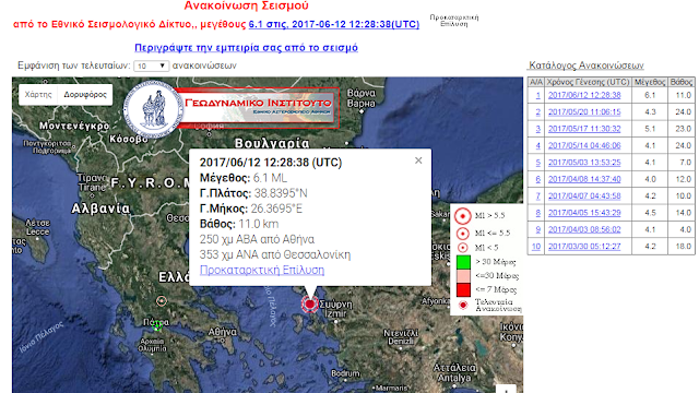  Ισχυρός σεισμός σημειώθηκε στις 15.28 στο Βόρειο Αιγαίο 6,1 ΡΙΧΤΕΡ