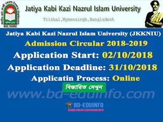 Jatiya Kabi Kazi Nazrul Islam University (JKKNIU), Mymensingh Admission Circular 2018-2019 