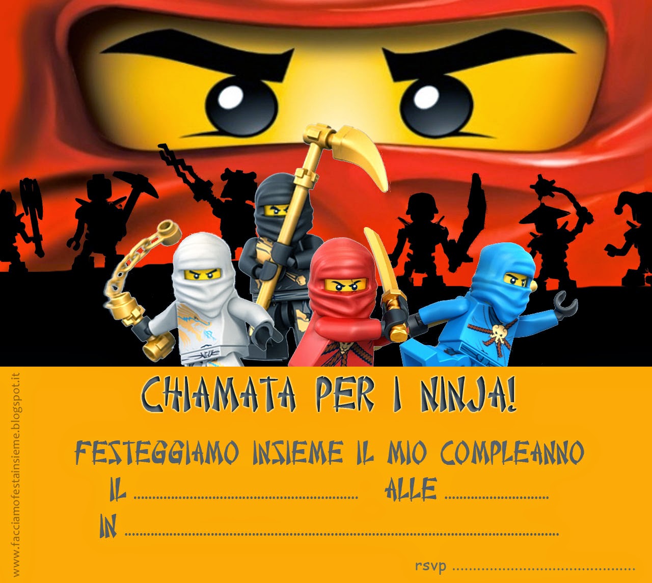 Favorito Facciamo festa insieme Lego Ninjago party Inviti di pleanno BJ37