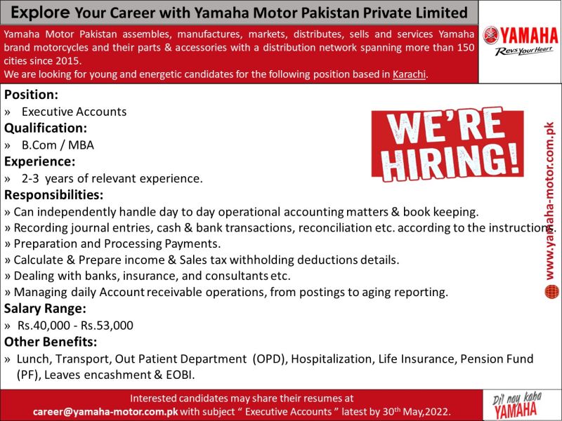 Yamaha Motor Pakistan Pvt Ltd Jobs 2022 – Yamaha Motor Careers