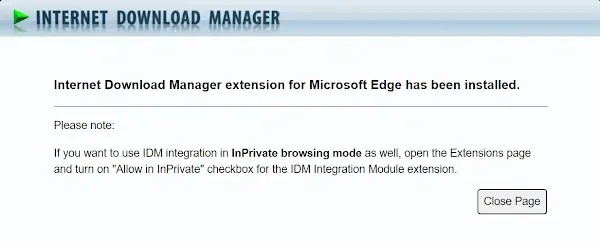 Internet Download Manager Extension for Microsoft Edge has been Installed