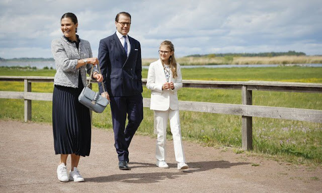 Crown Princess Victoria wore a jacket by Mayla, HM skirt, Ebba Brahe earrings. Bonpoint outfit and Designers Remix blazer