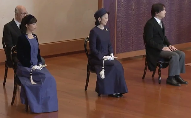 Empress Masako, Princess Aiko, Crown Prince Fumihito, Crown Princess Kiko and Princess Kako at New Year's Lectures