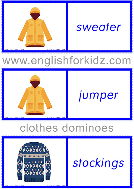 Printable clothes and accessories worksheet - ESL dominoes