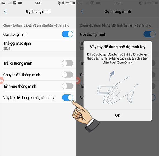 Bước 3: Bật Vẫy tay để dùng chế độ rảnh tay