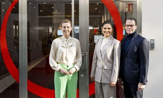 Crown Princess Victoria wore a Sandy blazer from By Malina, and Eira trousers from By Malina. Save the Children Sweden