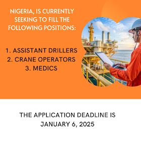 An oil and gas drilling company located in Port Harcourt, Nigeria, is currently seeking to fill the following positions:
