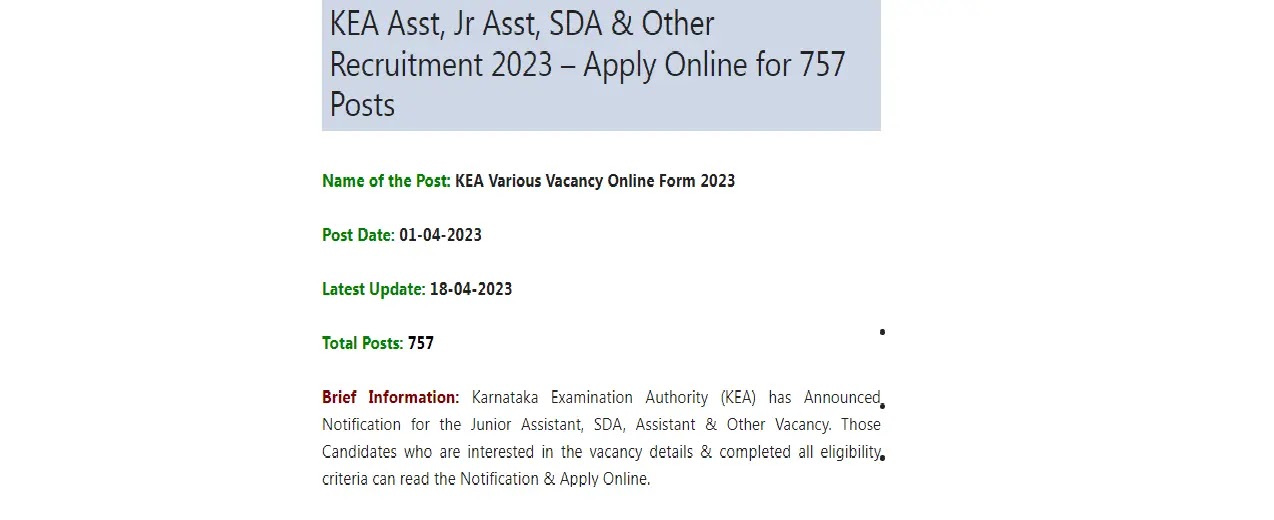 KEA Asst, Jr Asst, SDA & Other Recruitment Apply Online for 757 Posts Age Limit, Last Date and Apply Process