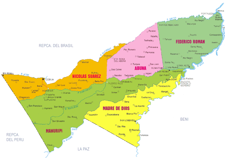 Plano departamento de Pando mapa pando