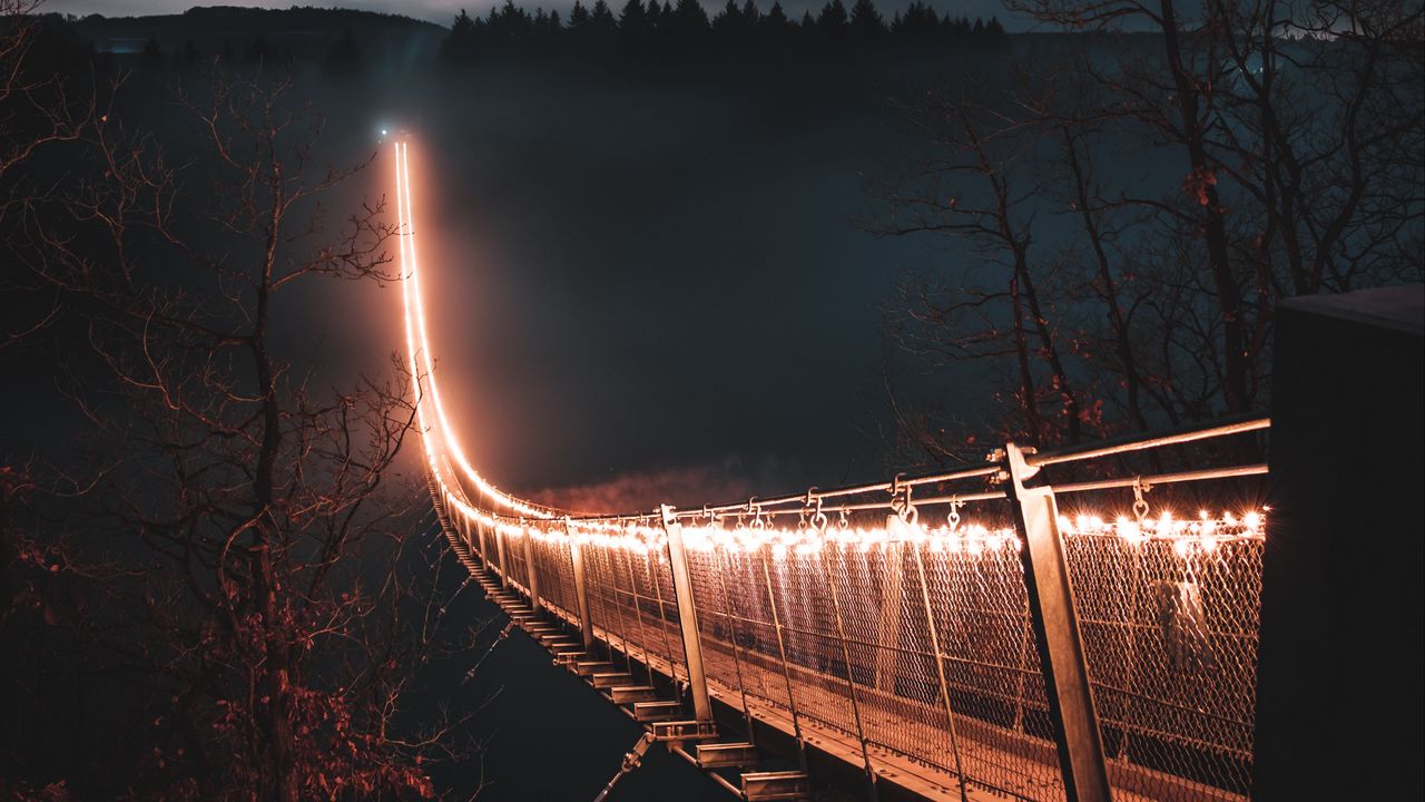 Wallpaper Bridge Night Fog