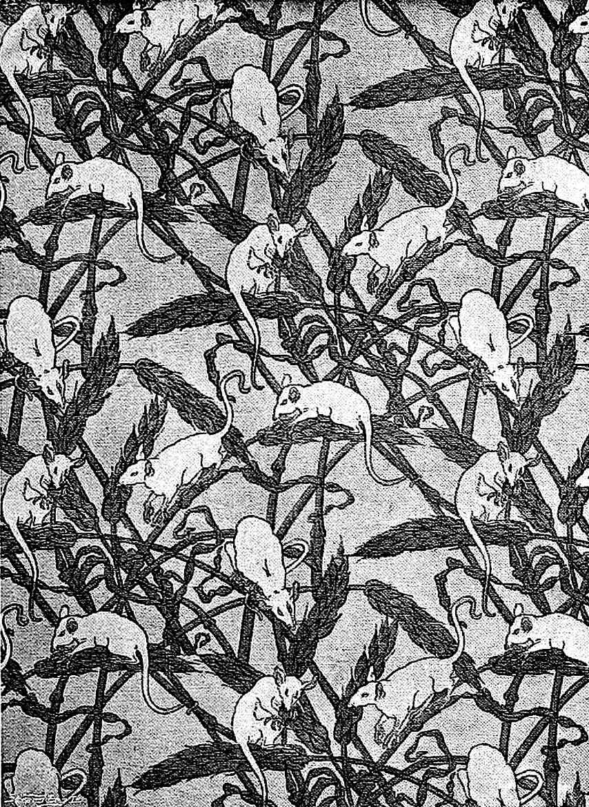 1914 wallpaper with a pattern of fieldmice eating crops