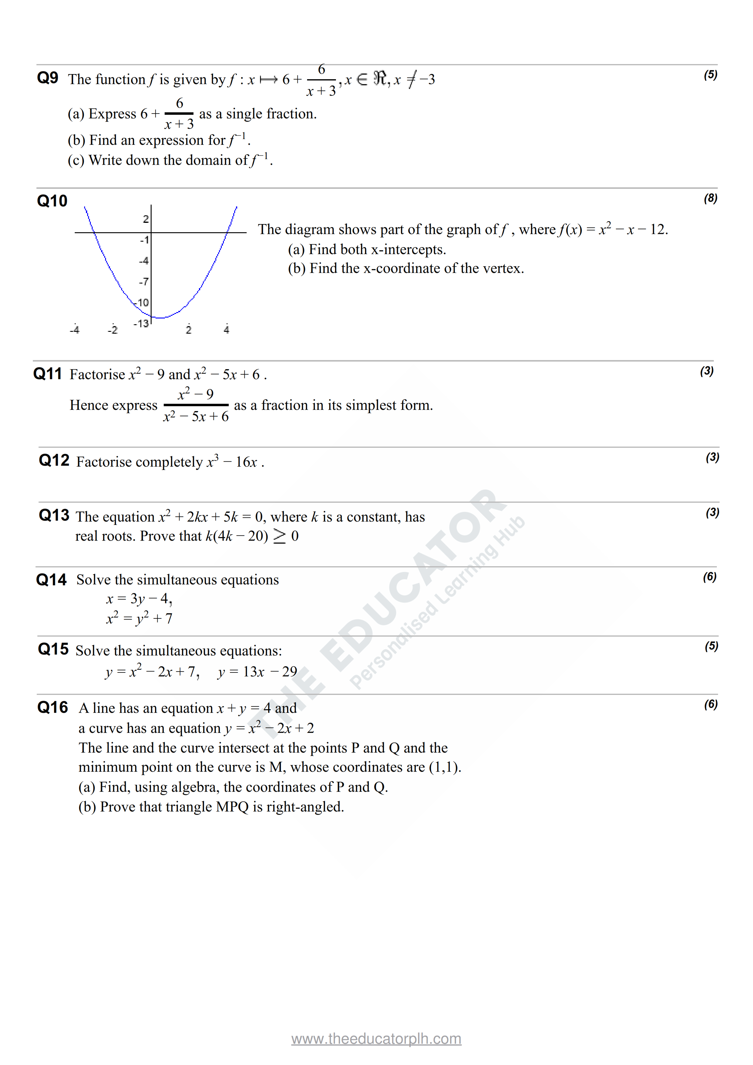 PM1 AS Level Algebra Worksheet