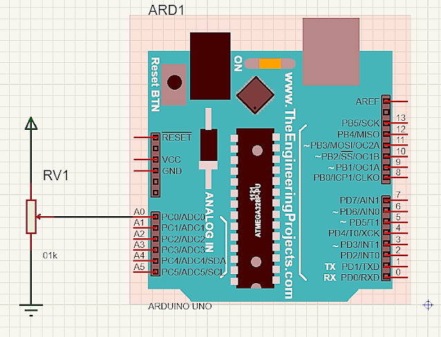 koneksi arduino dan potensiometer