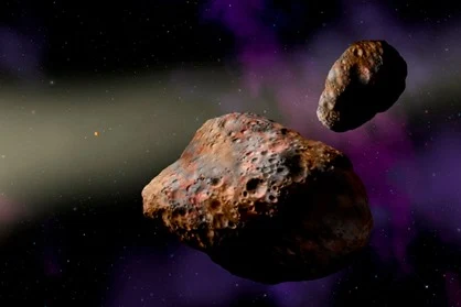 ilustração do asteroide binário Pátroclo e Menoetius