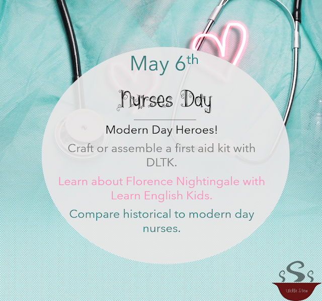 Learn about these modern heroes on May 6, 2020, by assembling a first aid kit, learning about Florence Nightingale or comparing present day and historical nurses.