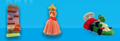 Burger King Wii Kids Meal Toys 2008 -Mario to the Rescue,Whirl 'n Twirl Princess Peach,Mario Kart Yoahi - image credit unknown
