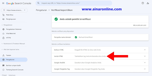 Silakan klik tambahkan tag meta ke beranda situs Anda !