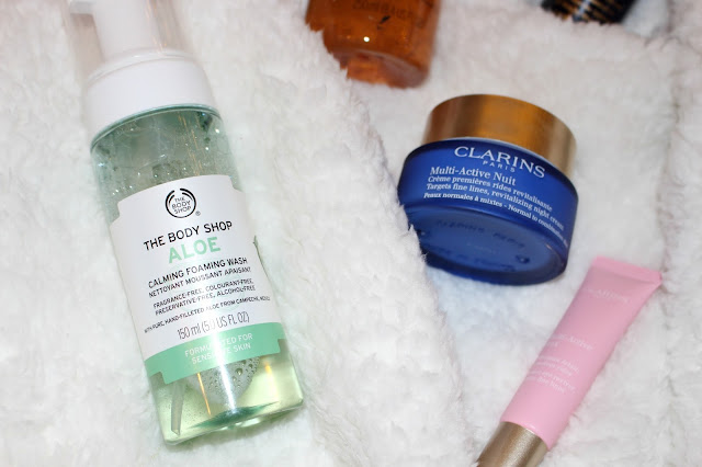 winter skincare routine, clarins, the body shop, kiehls