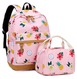 Cute School Backpack Set Casual Bookbag and Lunch Box for Teens Girls High School Pineapple Daypack Water Resistant Pink