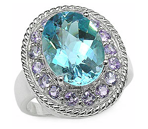 Sterling Silver Blue Topaz and Tanzanite Ring