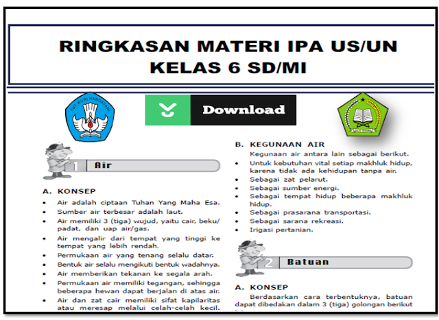 DOWNLOAD ringkasan amteri IPA SD USBN 2018 lengkap dengan media pembelajaran IPA