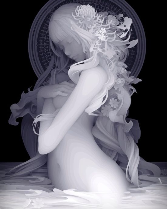 Kazuki Takamatsu instagram arte pinturas mulheres etéreas surreais preto e branco