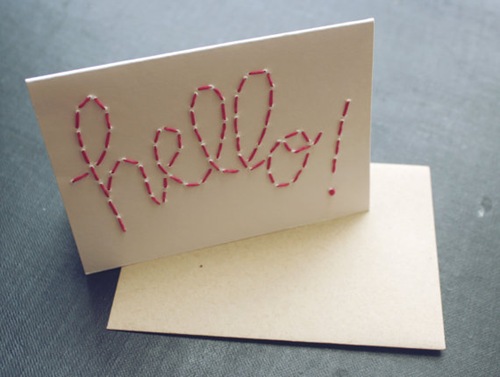 Embroidered Hello Card by Blue Eye Brown Eye