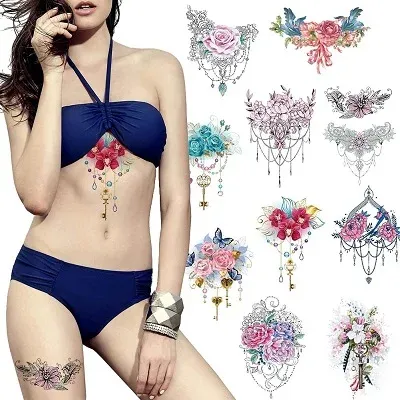 Romantic Temporary Flower Tattoos 10 Pcs for Women, Scar Cover Up Makeup Fake Tattoos Body