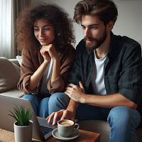 Pareja disfrutando de su portátil