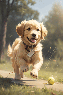 Golden Retriever puppy playing fetch: