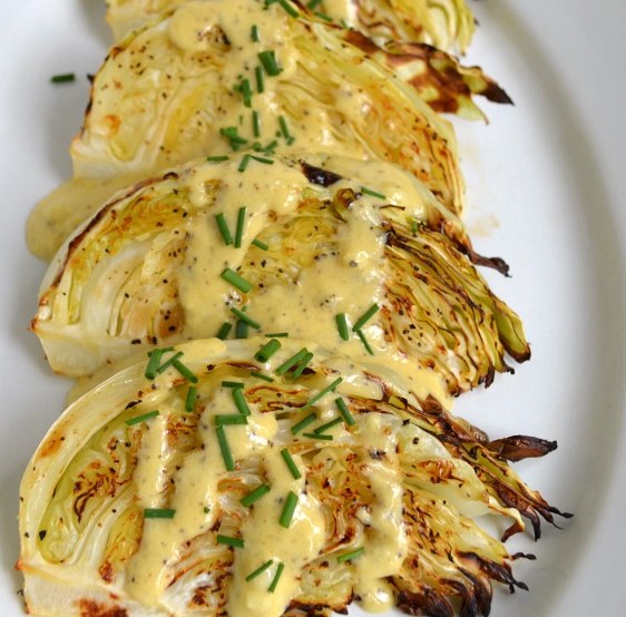 ROASTED CABBAGE WEDGES RECIPE WITH ONION DIJON SAUCE