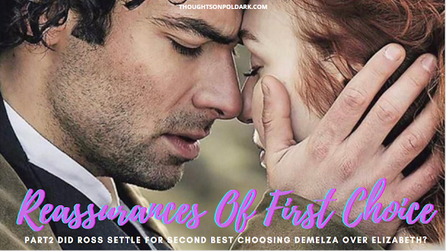 Ross and Demelza Poldark in an emotional embrace with their foreheads against each other.