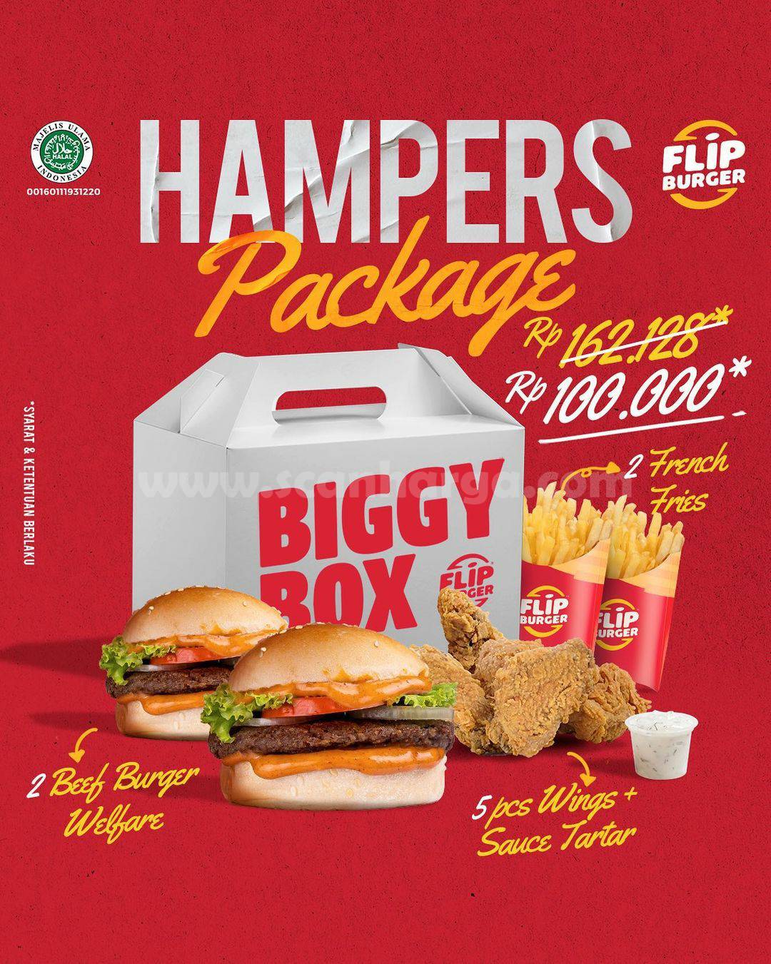 Promo FLIP BURGER HAMPERS PACKAGE harga Spesial hanya Rp 100.000