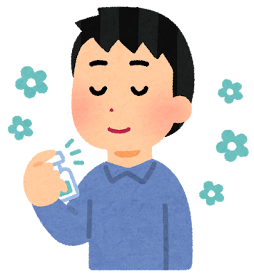 香水を使う人のイラスト（男性）