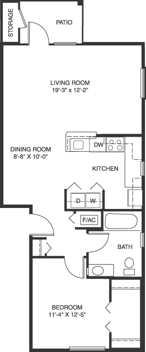 1 Bedroom Efficiency Apartment Plans