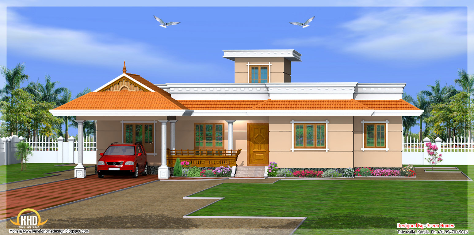 Kerala style 3  bedroom  one  story  house  1500 Sq Ft 