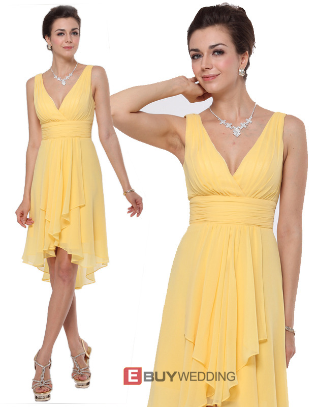 Inexpensive Custom Sheath V-Neck Short Chiffon Summer Bridesmaid Dresses