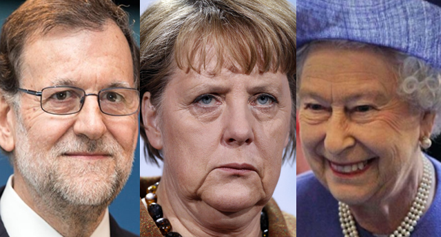 Mariano Rajoy, Ángela Merkel y la reina Isabel II de Inglaterra