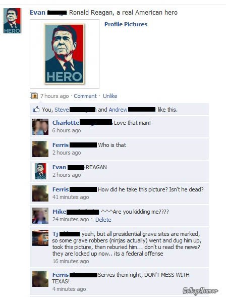 some funny images for facebook. Some funny comments on Facebook Apparently this website (College Humour) 