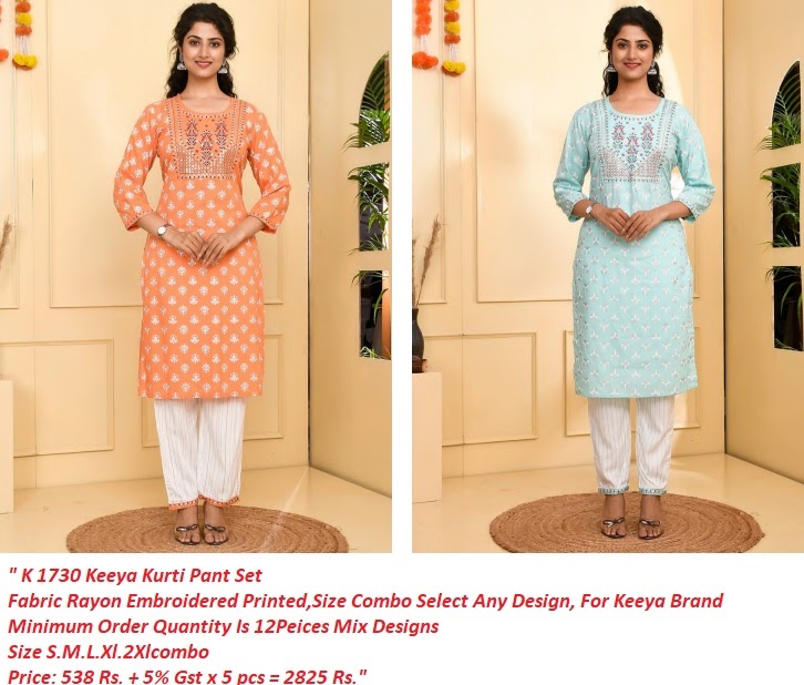 kaya Kurti presents juliet rayon Kurti pants and dupatta set catalogue buy  wholesaler rate in Surat