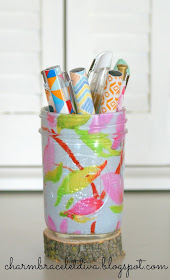 DIY Mason jar pen holder using floral fabric and Mod Podge