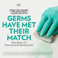 Hand with glove and sponge scrubbing with Shaklee Disinfectants