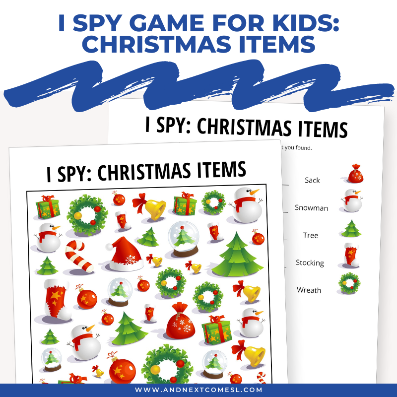 Printable Christmas items I spy game for kids