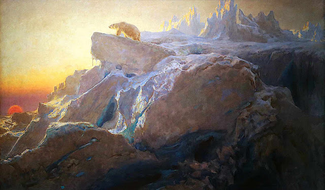 Briton Rivière 1800s art, a polar bear on ice