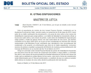 Uno de los indultos por corrupción publicado en el BOE de ayer