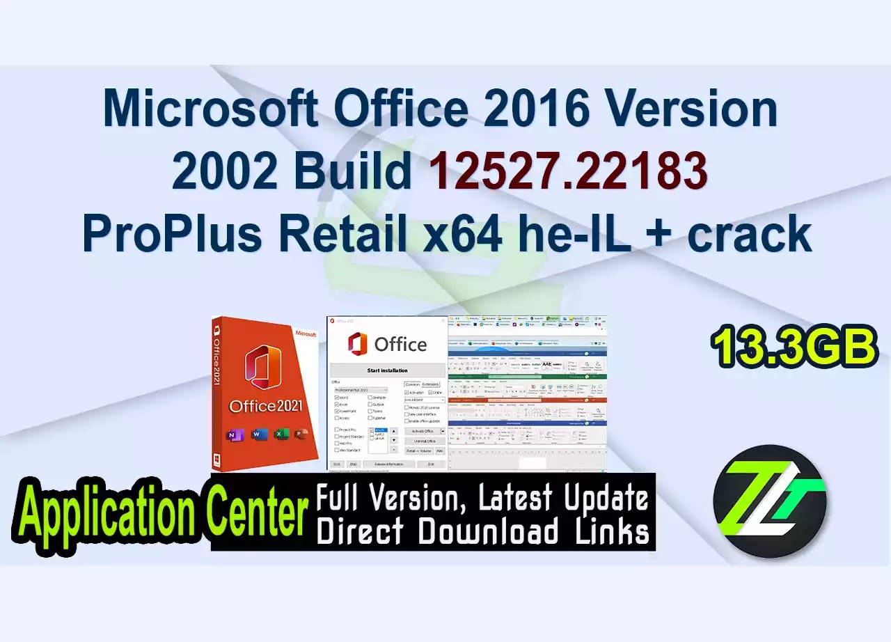 Microsoft Office 2016 Version 2002 Build 12527.22183 ProPlus Retail x64 he-IL + crack